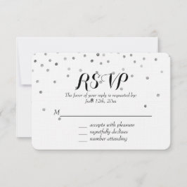 Silver Confetti Dots Wedding RSVP Karte