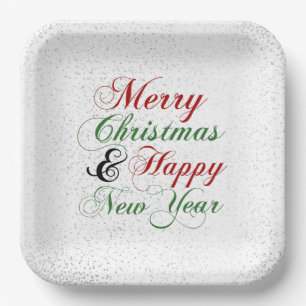 Silver Confetti frohe Weihnachtsfeier Neues Jahr Pappteller