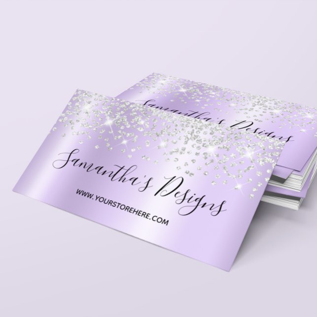 Silver Confetti Glitzer Lavender Gradient Visitenkarte (Silver Confetti Glitter Lavender Gradient Business Card)