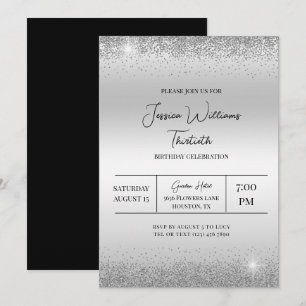 Silver Confetti & Glitzern Geburtstag Einladung