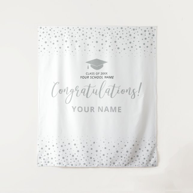 Silver Confetti Gratulation Abschluss Hintergrund Wandteppich (Vorderseite)