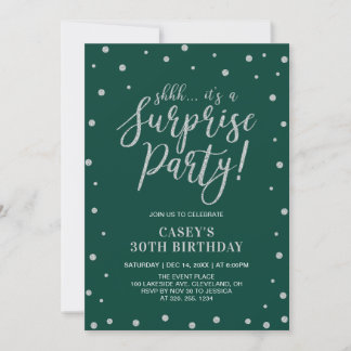 Silver Confetti & Green | Überraschende Geburtstag Einladung
