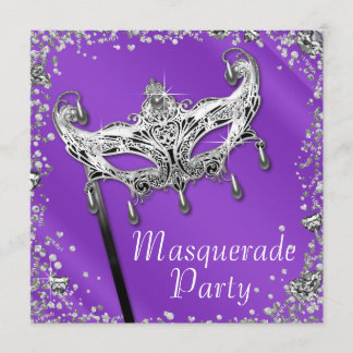 Silver Confetti Lavender Lila Masquerade Party Einladung