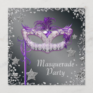 Silver Confetti Lila Masquerade Party Einladung