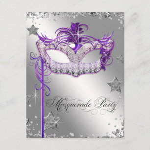 Silver Confetti Lila Masquerade Party Einladung