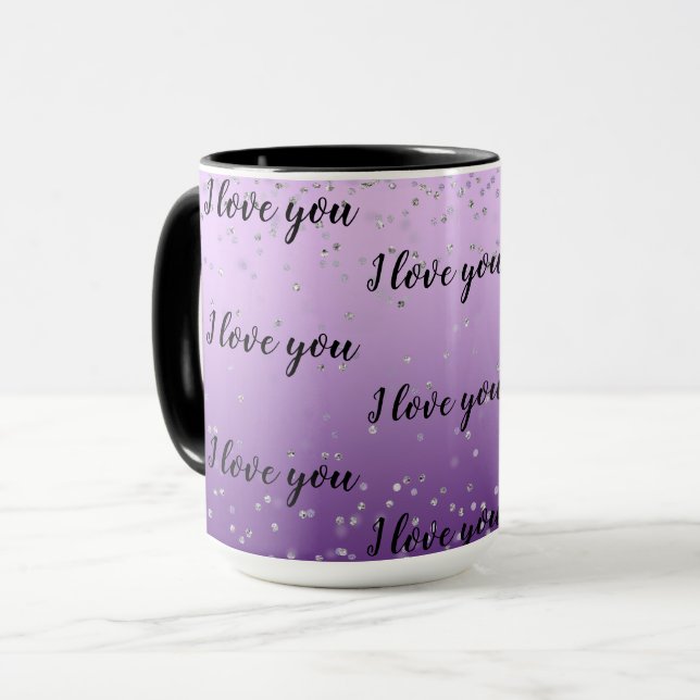 Silver Confetti Lila Ombre Liebe Tasse (Vorderseite Links)