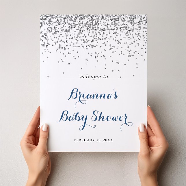 Silver Confetti Minimalistisch Baby Dusche Willkom Poster (Von Creator hochgeladen)