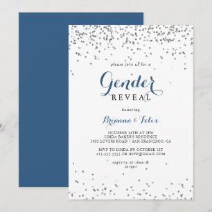 Silver Confetti Minimalistisch Gender Reveal Party Einladung
