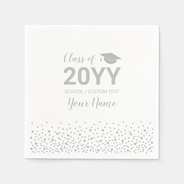 Silver Confetti Modern Graduation Party Serviette (Vorderseite)