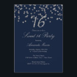 Silver Confetti Navy 16 . Geburtstag Einladung<br><div class="desc">Hübscher Sweet 16 Einladungen im Kleinen Bayleigh Store!</div>