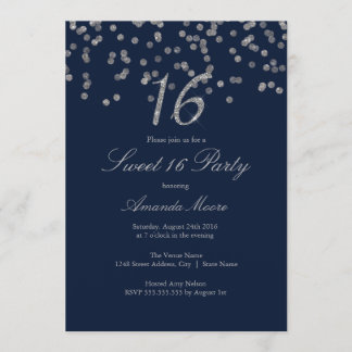 Silver Confetti Navy 16 . Geburtstag Einladung