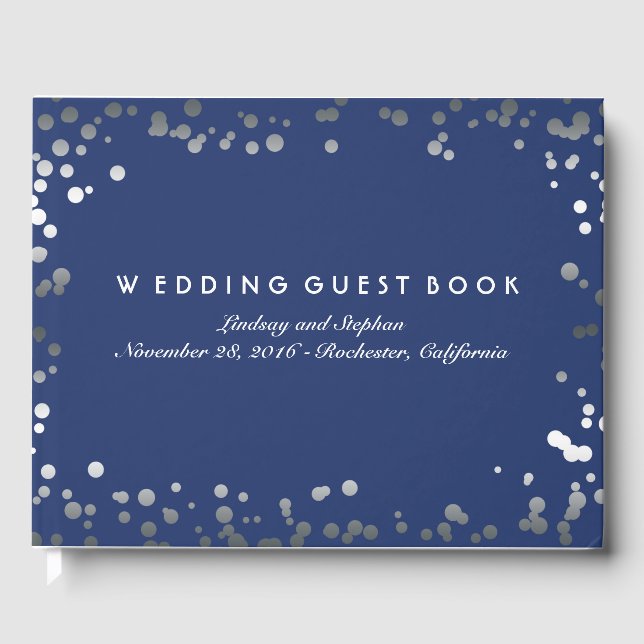 Silver Confetti Navy Elegant Wedding Gästebuch (Vorderseite)