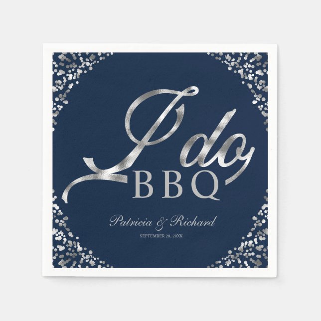 Silver Confetti Navy I GRILLEN Engagement Party Serviette (Vorderseite)