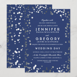Silver Confetti Navy Moderne und elegante Hochzeit Einladung