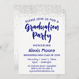 Silver Confetti & Navy Typografy Grad Party, 2 Einladung