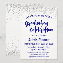 Silver Confetti & Navy Typografy Graduation Party