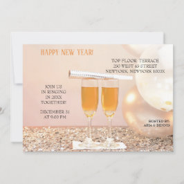 Silver Confetti New Year Champagne Flutes Einladung