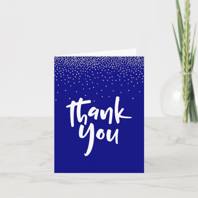 Silver Confetti Over Navy 2, Modern Danke (Vorderseite)