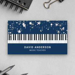 Silver Confetti Piano Keyboard Musiker Pianist Visitenkarte