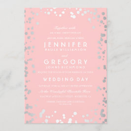 Silver Confetti Pink Moderne und elegante Hochzeit Einladung