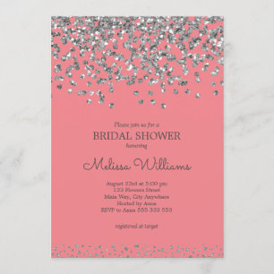 Silver Confetti Rosa Elegantes Brautparty Einladung