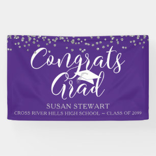 Silver Confetti Script GLÜCKWUNSCHS GRAD Lila Banner