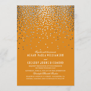 Silver Confetti - Starry Lights Orange Wedding Einladung