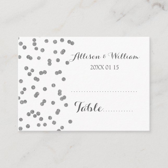 Silver Confetti Table Place Setting Cards Platzkarte (Vorderseite)
