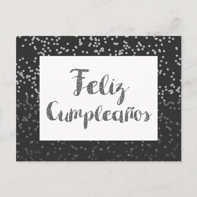 Silver Confetti und Glitzer Feliz Cumpleanos Postkarte (Vorderseite)