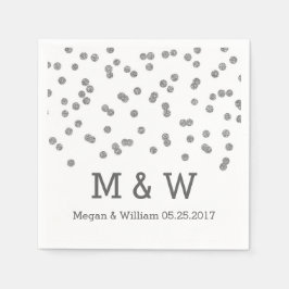 Silver Confetti Wedding Monogram Serviette