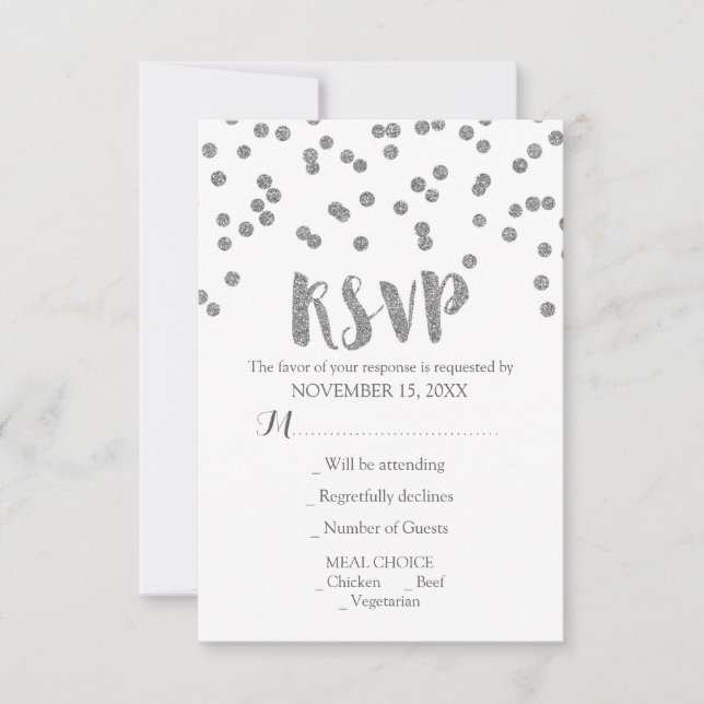 Silver Confetti Wedding RSVP Cards (Vorderseite)