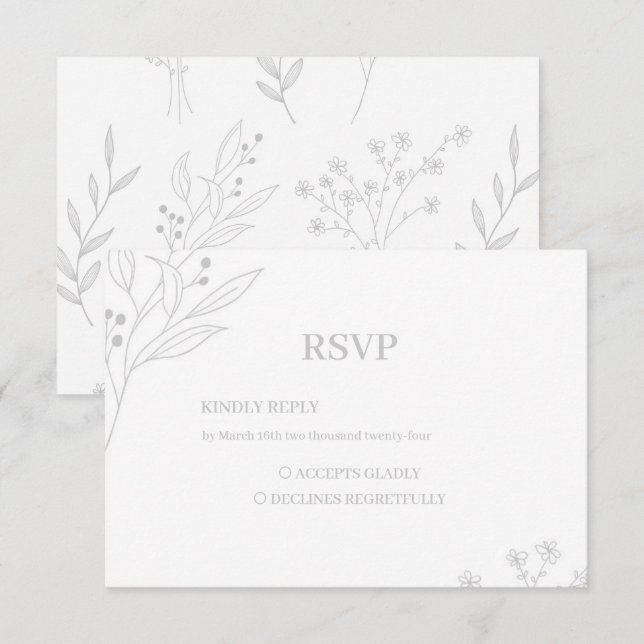 Silver Corner Floral Boho RSVP Karte (Vorne/Hinten)