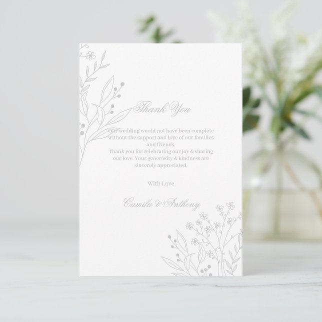 Silver Corner Floral Boho Wedding Dankeskarte (Stehend Vorderseite)
