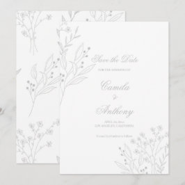 Silver Corner Floral Boho Wedding Einladung