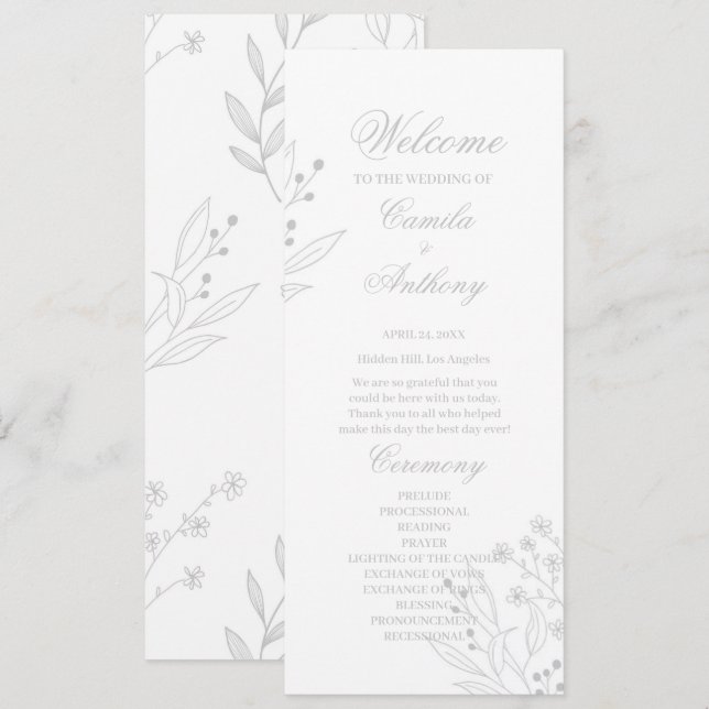 Silver Corner Floral Boho Wedding Programm (Vorne/Hinten)