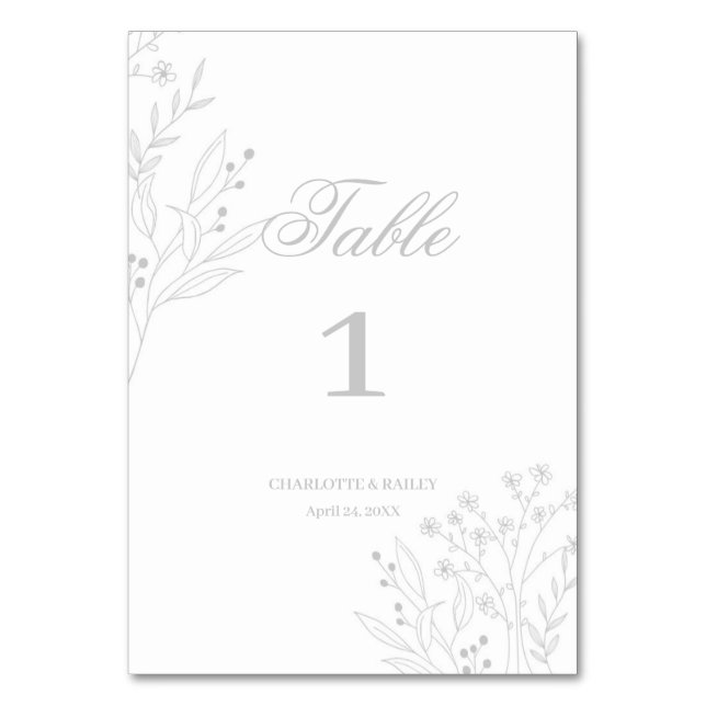 Silver Corner Floral Boho Wedding Tischnummer (Vorderseite)