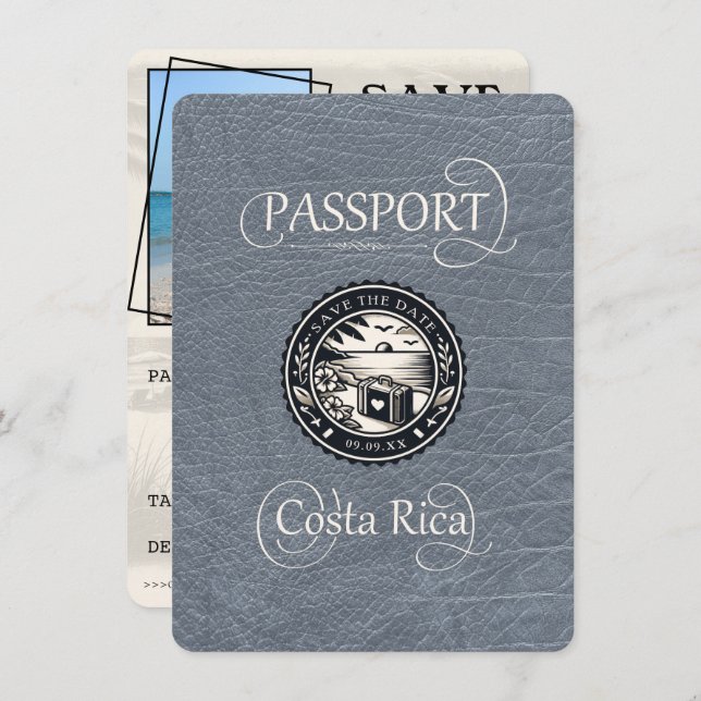 Silver Costa Rica Passport Save The Date (Vorne/Hinten)