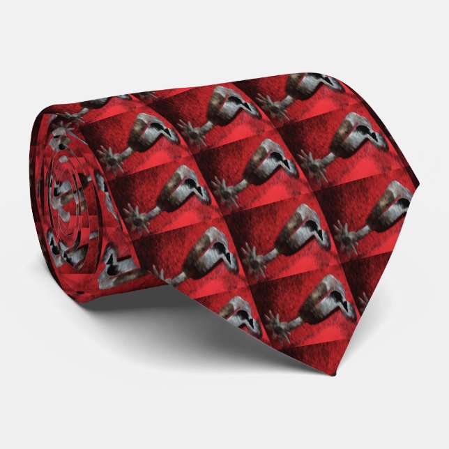 Silver Cowboy Spur auf Red Western Necktie Krawatte (Gerollt)