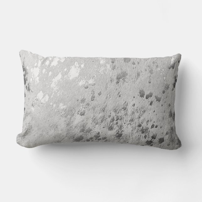 Silver Cowhide Print Metallic Catter Lendenkissen (Vorderseite)