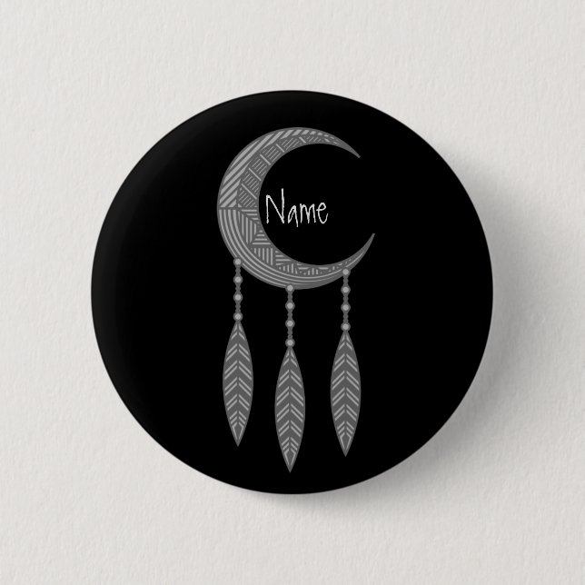 Silver Crescent Moon Feathers Thunder_Cove Button (Vorderseite)