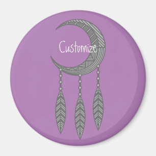 Silver Crescent Moon Feathers Thunder_Cove Magnet