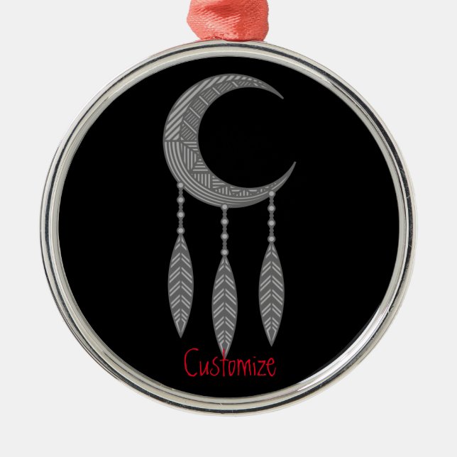 Silver Crescent Moon Feathers Thunder_Cove Ornament Aus Metall (Vorne)