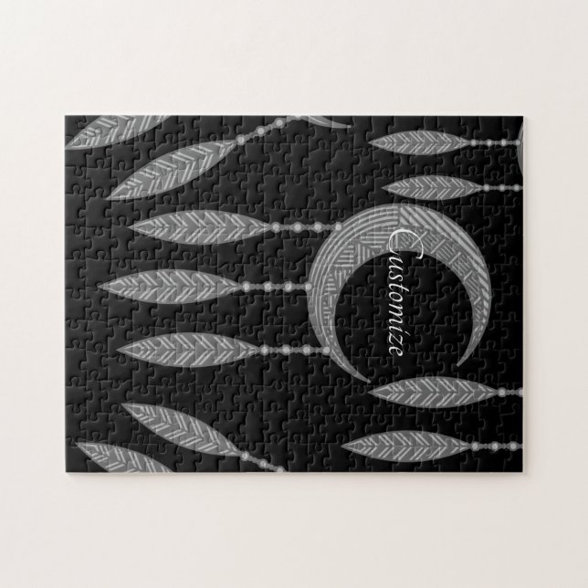 Silver Crescent Moon Feathers Thunder_Cove Puzzle (Horizontal)