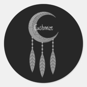 Silver Crescent Moon Feathers Thunder_Cove Runder Aufkleber