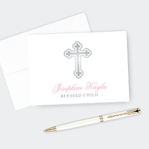 Silver Cross Baby Girl Taufe Pink Personalisiert Dankeskarte