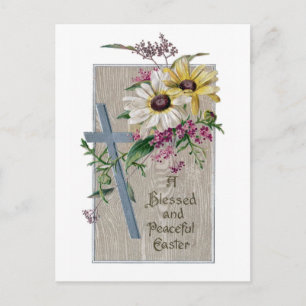 Silver Cross und Daisies Vintag Ostern Feiertagspostkarte