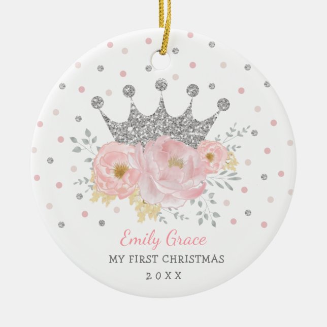 Silver Crown Princess Baby Erster Weihnachtsfest Keramik Ornament (Vorne)