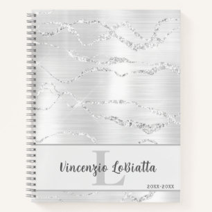 Silver Crystal Agate Gem Geode Glitzer Notizbuch