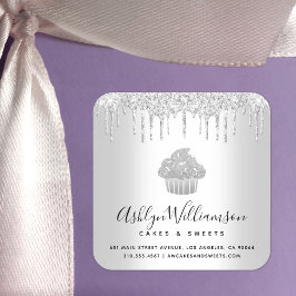 Silver Cupcake Bäckerei Konditorei Koch Glitzer Tr Quadratischer Aufkleber