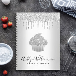 Silver Cupcake Glitzer Tropfen Bäckerei Koch Kondi Notizbuch